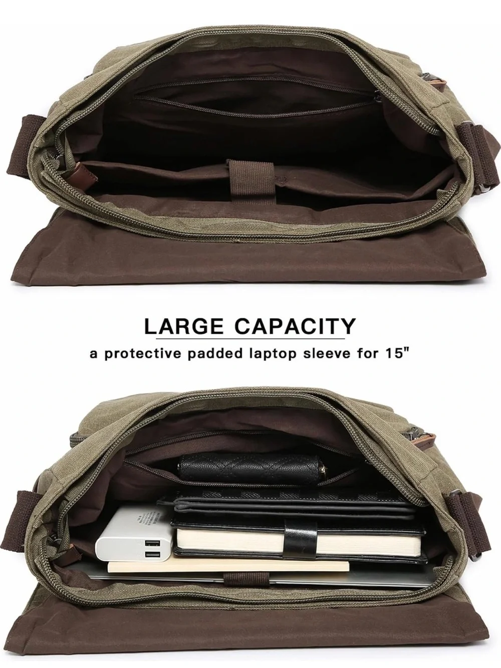 Dasein Large Vintage Canvas Messenger Shoulder Bag Army Green Crossbody Laptop